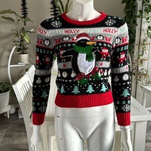 Christmas weather penguin with sequins, happy holidays, urban Heritage Med (XS)